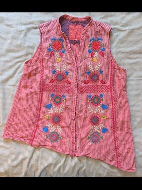 Johnny Was Pink Sleeveless Embroidered Tunic